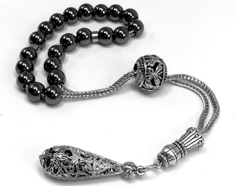 Greek KOMBOLOI, Greek Rosary, Worry Beads, Anxiety Beads, Relaxing Beads, Stress Relief Relaxation, Kompoloi (Black Hematite 8 mm 21 Beads)