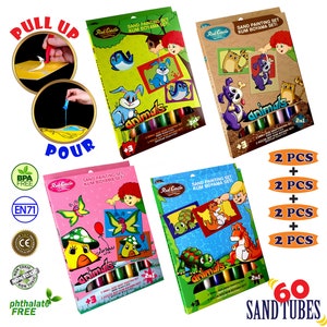 Red Castle Sand Painting Kits Wertpackungen -4 Packungen zusammen -Sandmalerei Kits für Kinder -60 Sandröhren- 8 große Malkarten (SET3)