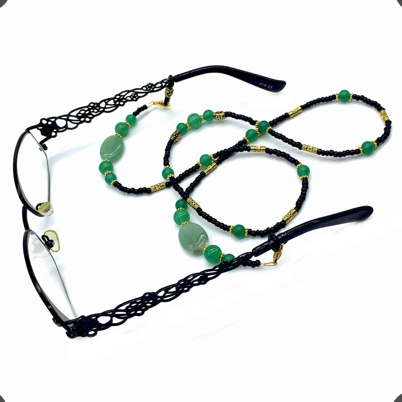 Eyeglass Chains, Eyewear Retainer, Eyeglass Strap Holder, Eyeglass Lanyard, Eyeglass Necklace, Women Eyeglass Chain GreenJade Beads Design afbeelding 3