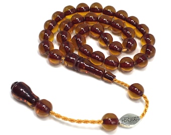 Honey Color Imitation Amber Muslim Prayer Beads, Worry Beads, Tesbih, Tasbih, Tasbeeh, Rosary, Misbaha, Masbaha, Subha (10 mm-33 Beads)
