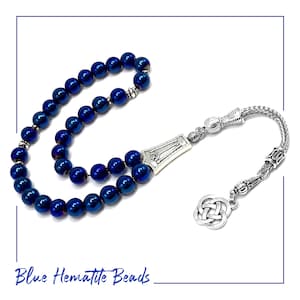 Non-magnetic Blue Hematite Worry Beads Prayer Beads Tesbih Tasbih Tasbeeh Misbaha Masbaha Subha Sebha Sibha Rosary (8 mm- 33 Beads)