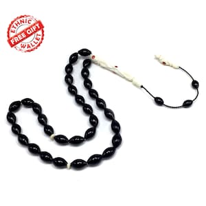 Camel Bone Embroidery Black Kuka (Kokka) Muslim Tasbih, Worry Beads, Prayer Beads, Tesbih, Tasbeeh, Misbaha, Muslim Beads (6x10mm 33 beads)