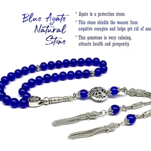 Blue Agate Stone Prayer Beads, Worry Beads, Tesbih, Muslim Tasbih, Tasbeeh, Misbaha, Muslim Rosary, Turkish Tasbih, Subha (8 mm-33 beads)