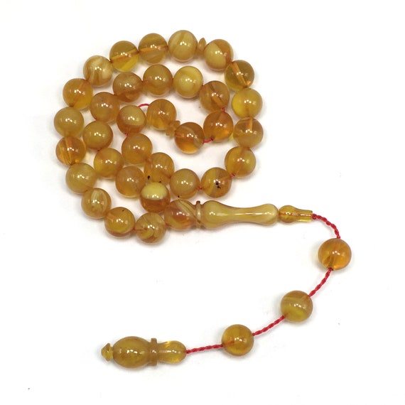 Wavy Yellow Imitation Amber Muslim Prayer Beads, Worry Beads, Tesbih,  Tasbih, Tasbeeh, Rosary, Misbaha, Masbaha, Subha (8 mm-33 Beads)
