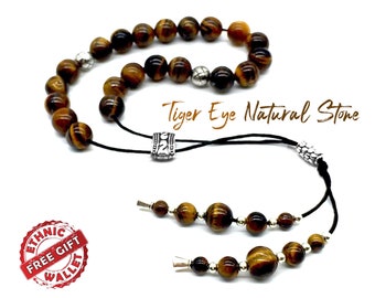 Greek KOMBOLOI, Rosary, Worry Beads, Anxiety Beads, Relaxing Beads, Stress Beads, Begleri, Greek Gift (Tiger Eye Stone 8 mm, 21 Beads)