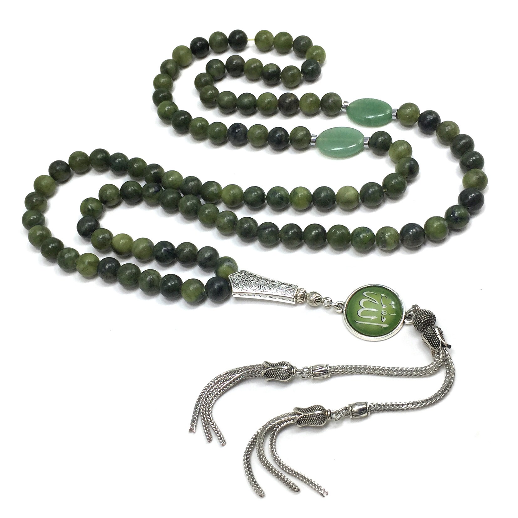 Allah Tassel Taiwan Jade Muslim Prayer Beads, Tesbih, Tasbih