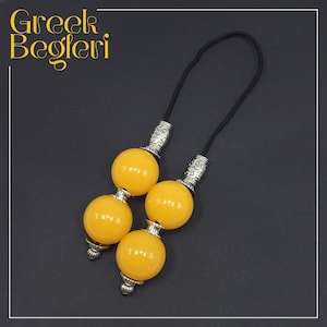 Greek KOMBOLOI Series Worry Beads Begleri Pony Anxiety Beads Rosary Relaxation Stress Relief (Yellow Round -18 mm- Beads)