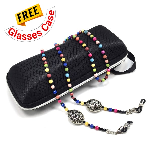 FREE Eyeglass Case -MULTICOLOR Beaded Eyeglass Chain Eyewear Retainer Eyeglass Strap Holder Eyeglass Necklace Women Eyeglass Chain