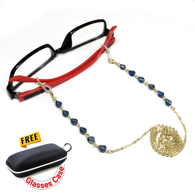 FREE Eyeglass Case Light Blue CRYSTAL Beaded Eyeglass Chain, Eyewear Retainer Eyeglass Strap Holder Eyeglass Necklace Women Eyeglass Chain image 9