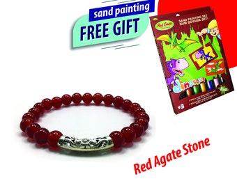 KIDS BRACELET, Red Agate 6mm Gemstone Kid's Protection Bracelet, Kid's Healing Energy Crystal Jewelry, Kids Bracelet (Sand Painting Gift)