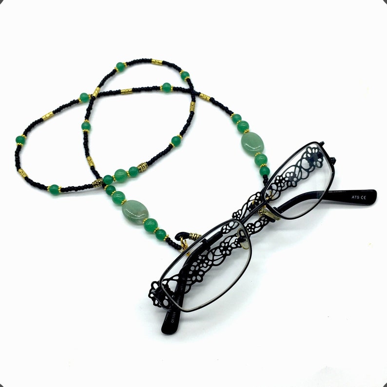 Eyeglass Chains, Eyewear Retainer, Eyeglass Strap Holder, Eyeglass Lanyard, Eyeglass Necklace, Women Eyeglass Chain GreenJade Beads Design afbeelding 2