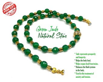 Healing Stress Anxiety Meditation Grounding Energy Gemstone Necklace Pendant Series (Natural Green Jade -8 mm- Natural Stone)