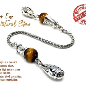 KOMBOLOI, Greek Begleri, Rosary, Worry Beads, Anxiety Beads, Relaxing Beads, Stress Beads (Stainless Steel Chain Tiger Eye -12 mm- Beads)