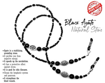 Eyeglass Chains, Eyewear Retainer, Eyeglass Strap Holder, Women Eyeglass Chain, Eyewear Retainer, Eyeglass Holder(Black agate Beaded Design)