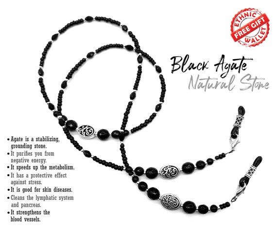 Eyeglass Chains, Eyewear Retainer, Eyeglass Strap Holder, Women Eyeglass Chain, Eyewear Retainer, Eyeglass Holder(Black agate Beaded Design)