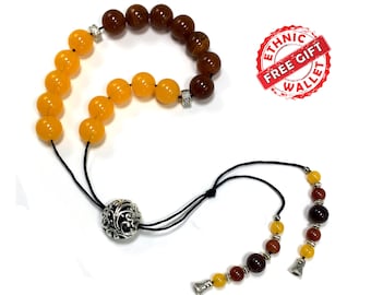 Greek KOMBOLOI, Worry Beads, Anxiety Beads, Relaxing Beads, Stress Beads, Begleri, Kompoloi (Yellow-Brown Imitation Resin 12 mm, 17 Beads)