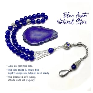 Navy Blue Agate Stone & Crystal Beads Design Tesbih, Worry Beads, Muslim Prayer Beads, Tasbih, Tasbeeh, Misbaha, Rosary (8 mm 33 Beads)