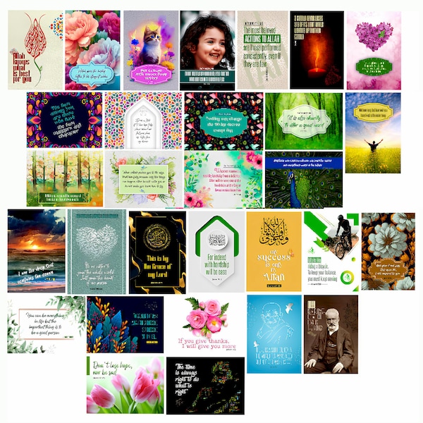 30 PCS Islamic  Postcard Verse-Hadith-Islamic Quotes Postcards Muslim Cards Islamic Gifts Islamic Art Prints Vision Board Muslim