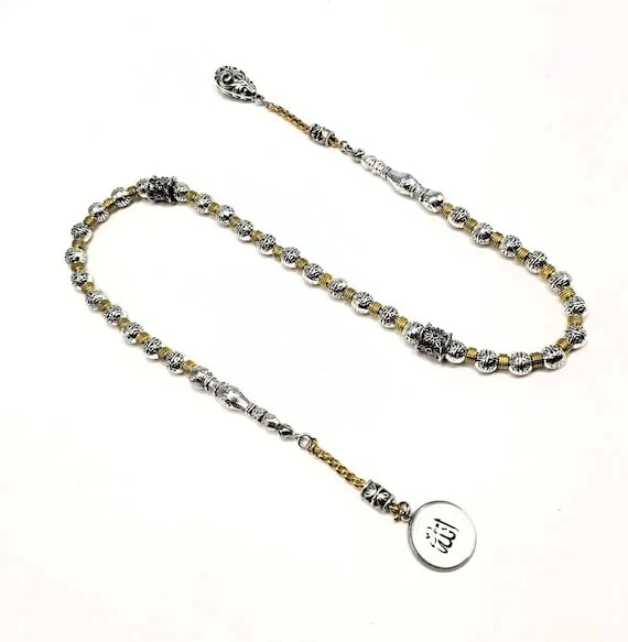 Silver Plated and Gold Zaza Worry Beads, Zaza Tesbih, Muslim Tasbih,  Tasbeeh, Misbaha, Masbaha, Rosary, Zaza Prayer Beads (8 mm 33 beads)