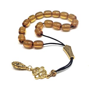 Greek KOMBOLOI, Worry Beads, Anxiety Beads, Relaxing Beads, Begleri, Stress Relief Relaxation (Yellow Resin Drum -16X13 mm- 17 Big Beads)