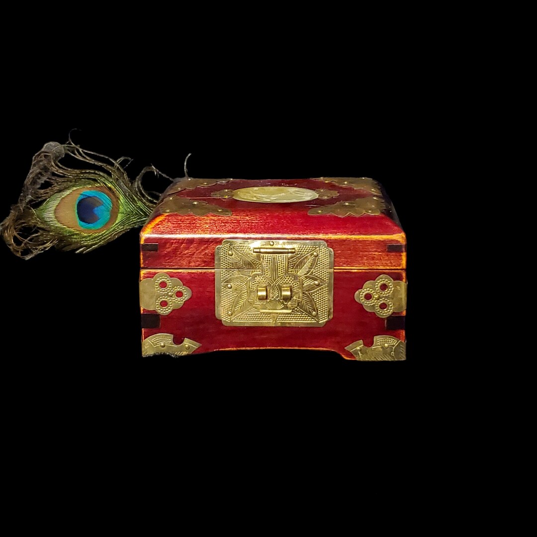 Vintage Chinese Carved Jade Chest Jewelry Box Etsy