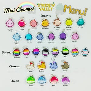 Mini amuletos de Stardew Valley: Junimos, Orgullo, gallinas, slimes,