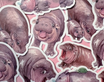 Watercolor Hippo Sticker: Durable Matte Vinyl Decal