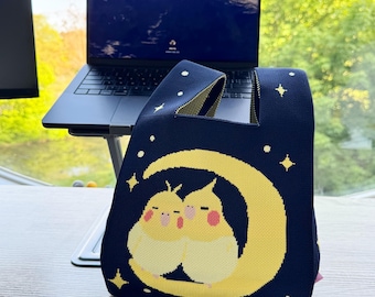 Knitted Tote Bag - Mini Bag - Cockatiel Pouch