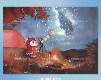 A4 Celeste - Paper Poster - Watercolour illustration print on sturdy paper - Animal Crossing