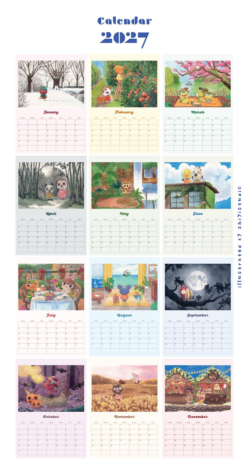 EARLY BIRD - Calendar 2027 - A4 - 210x297mm - ACNH fan art - Wall Calendar image 3
