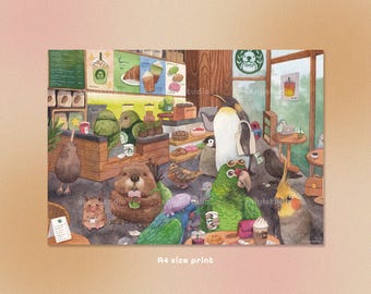 A4 starborbs - Paper Poster - Watercolour illustration print on sturdy paper - parrot art - bird - kakapo - rodent