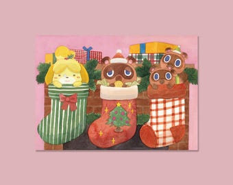 Animal Crossing Christmas Card: ACNH Watercolor Art Print