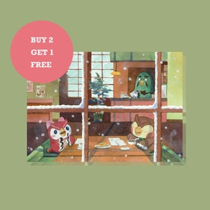 Animal Crossing Cafe - Stampa di cartoline di Animal Crossing - ACNH - Arte di Animal Crossing - Dipinto di Animal Crossing - Cartolina regalo