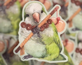Glitter Quaker Parrot Sticker: Water-Resistant Birb Decal