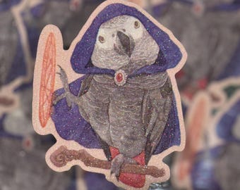 African Grey Parrot Glitter Sticker - Birb Decal 8cm