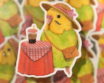 Glitter Budgie Sticker: Water-Resistant Parrot Decal