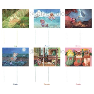 K&ouml;nnte beinhalten: Ein Kalender mit skurrilen Illustrationen f&uuml;r jeden Monat. Die Kunstwerke zeigen Tiere in verschiedenen Umgebungen, wie z. B. Klavierspielen, Schwimmen, Sternegucken und Feiern von Feiertagen. Jeder Monat ist mit seinem Namen beschriftet.