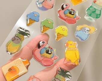 Summer Vibe sticker / Parrot / 3D resin sticker / Drop Seal sticker sheet / kawaii / Parakeet