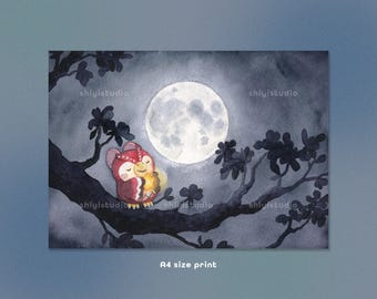 A4 Celeste Full Moon - Paper Poster - Watercolour illustration print on sturdy paper - Animal Crossing