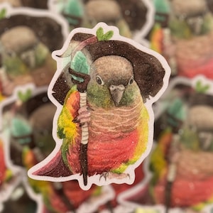 Sittich Papagei Glitzer Sticker: Birb Magier DND - 8 cm