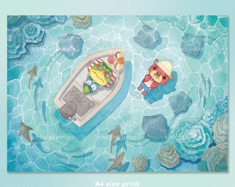 A4 Pascal Kapp'n - Paper Poster - Watercolour illustration print on sturdy paper - Animal Crossing