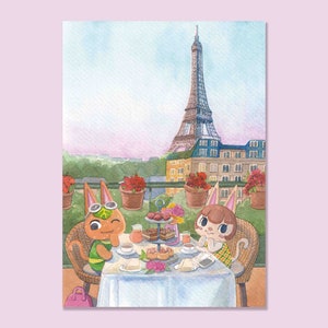 Animal Crossing Paris - Animal Crossing Postcard Print - ACNH - Animal Crossing Art - Animal Crossing Painting - Cartolina regalo