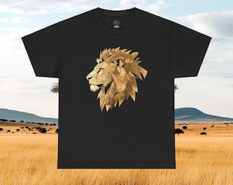 Golden Lion Geometric Tshirt, Men's Cotton Tee, Women's Graphic Shirt, Abstract Animal Print Top, Safari Wildlife Clothing