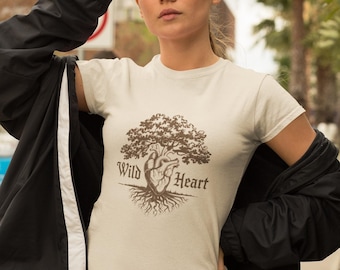 Wild Heart T-shirt, Nature Lover Tee, Outdoor Adventure Shirt, Tree in Heart Print, Wilderness Wanderlust Top