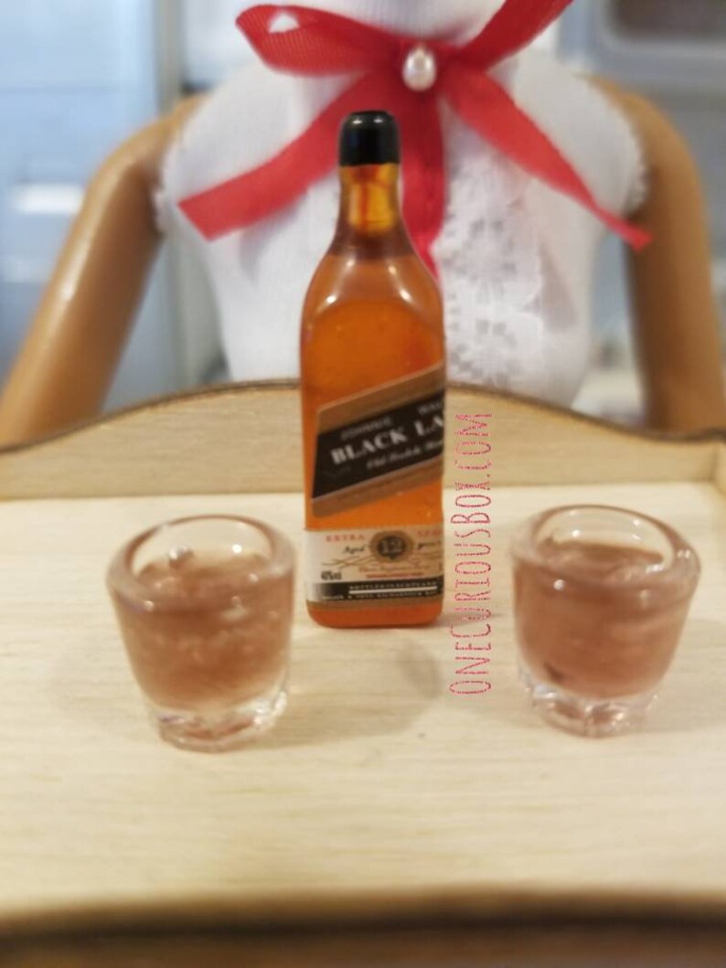 DRINKS liquor bottle and two shot glasses of liquor Barbie Etsy