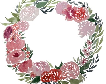 Large Floral Watercolor Wreath Instant Digital Download Print