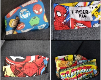 Marvel Pop Comic Books Avengers Super Hero Spider Man Iron Man Pocket Square Handmade Handkerchief Stocking Filler 30cm X 30cm