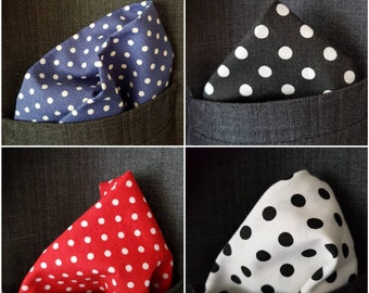 Poka Dots Black White Various Colours Mens Pocket Squares Handkerchiefs Father's Day Gifts
