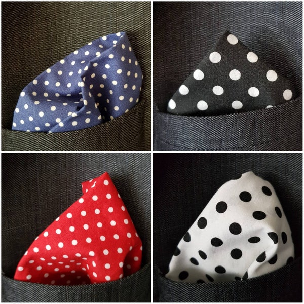 Poka Dots Black White Various Colours Mens Pocket Squares Handkerchiefs Father's Day Gifts