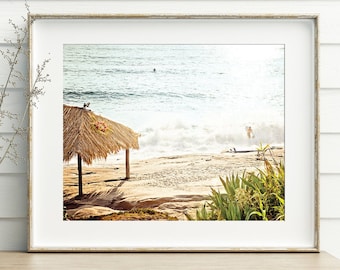 Surfing and Tiki Hut Coastal Wall Art Printable Wall Art Beach Wall Art Photography Print Beach Scene Print Tropical Beach Photo Print